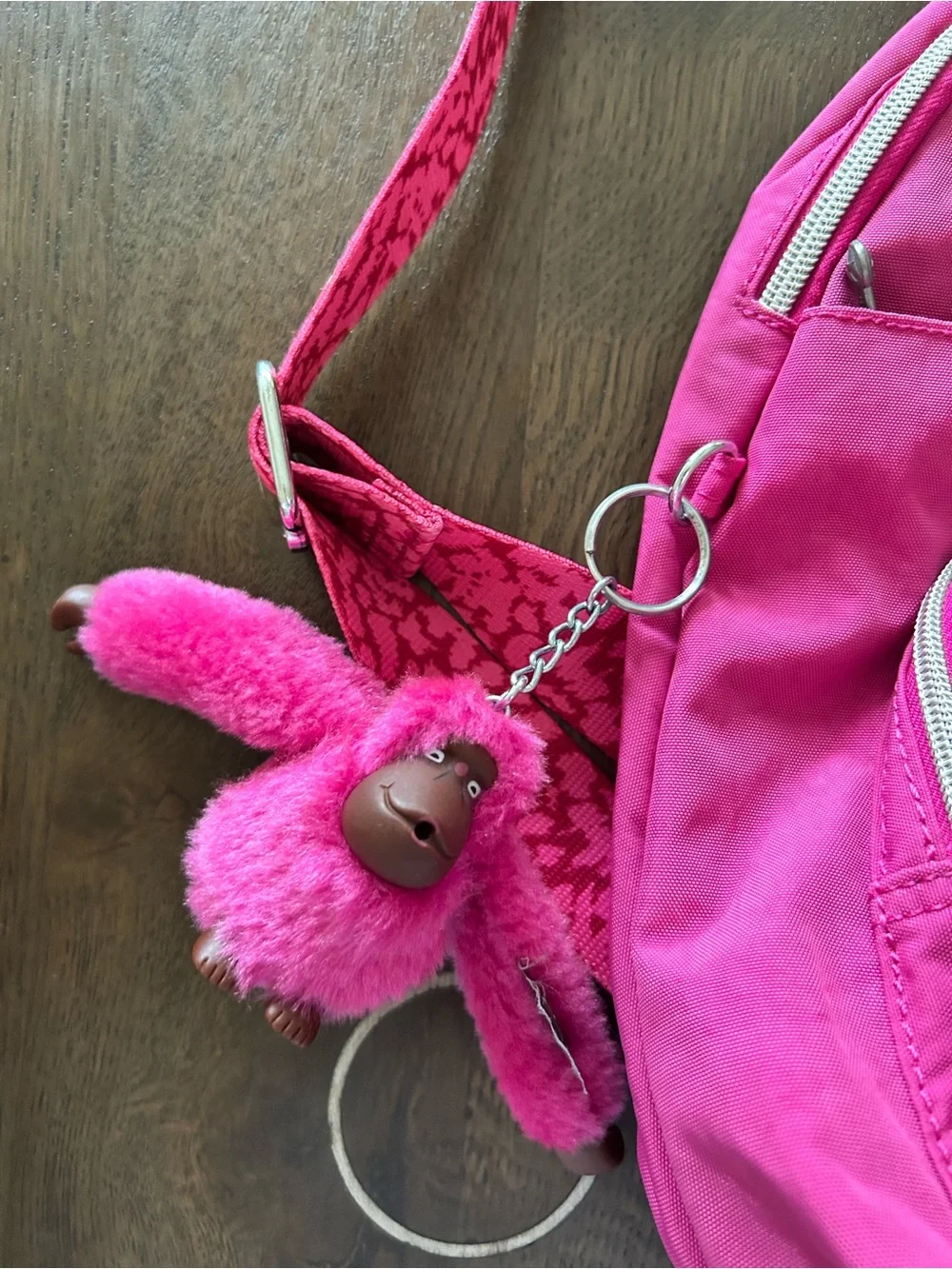 Kipling queenie pink nylon backpack travel with silver hardware